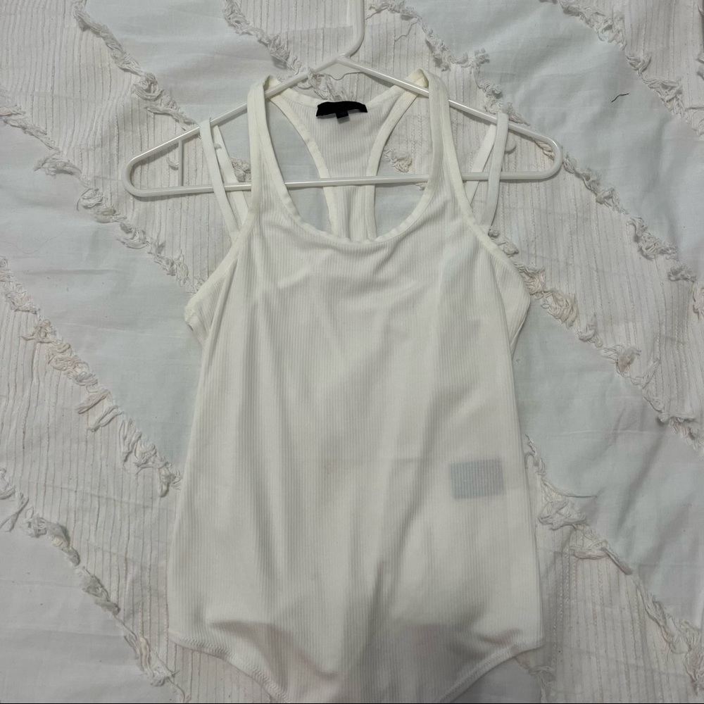 h:ours White Ribbed Bodysuit NWOT